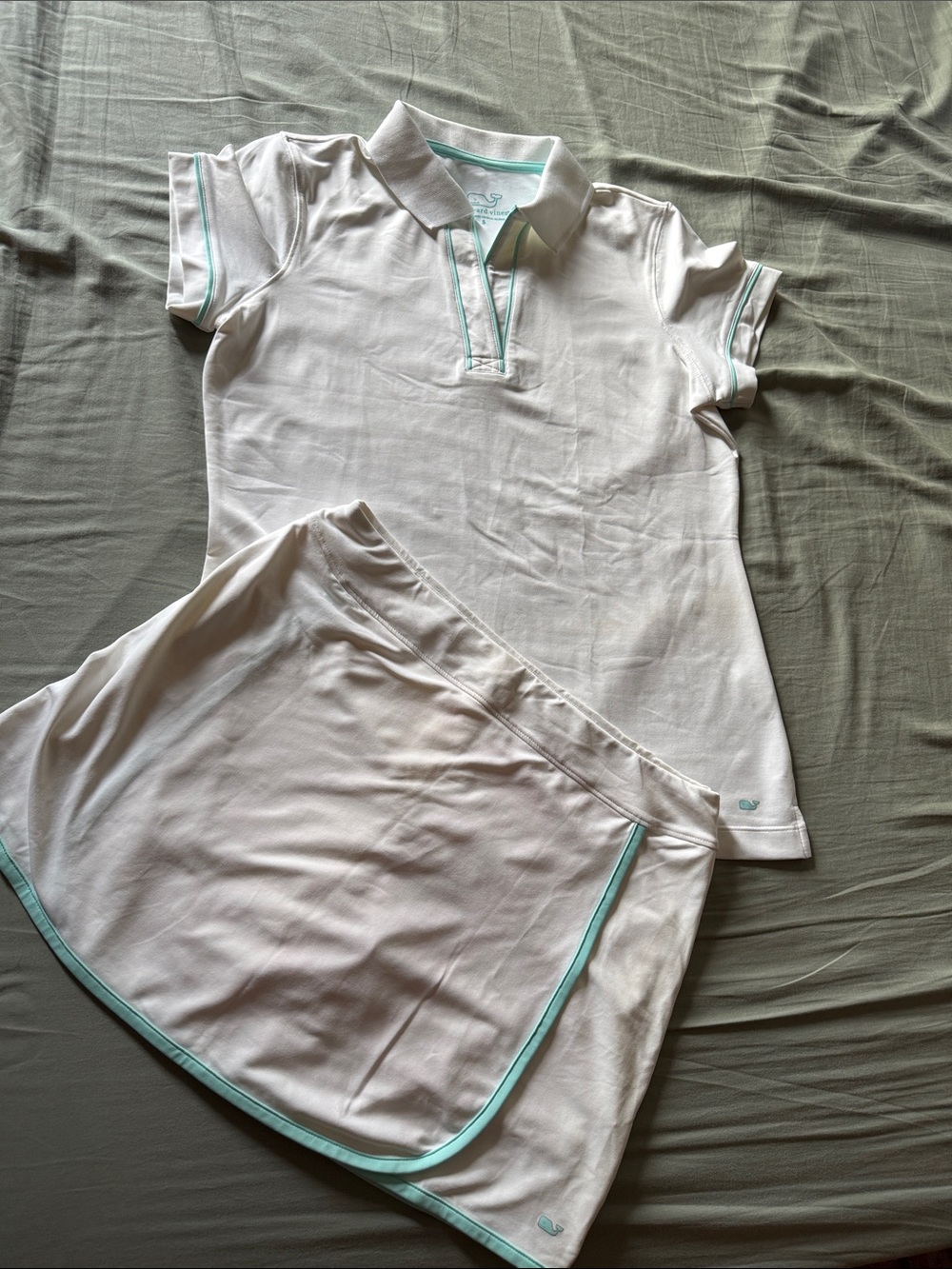 Vineyard Vines White Polo and Skort Set with Mint Trim